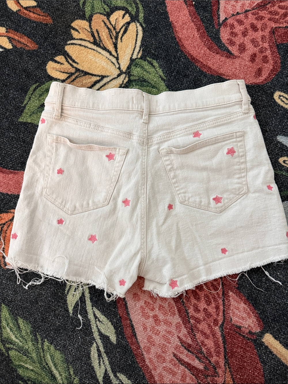 LOFT Cream Denim Shorts with Pink Star Motif - Picture 2 of 2